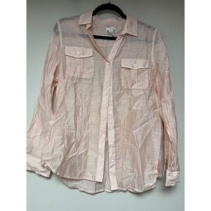 Chicos Linen‎ Blend Long Sleeve Button Up Shirt Pink Size 1